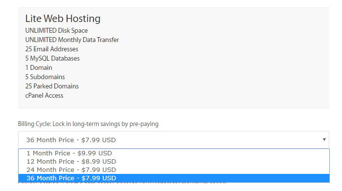 A2 Hosting - Choose Billing Cycle