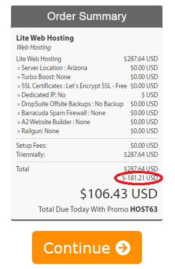 A2 Hosting - Order Summary