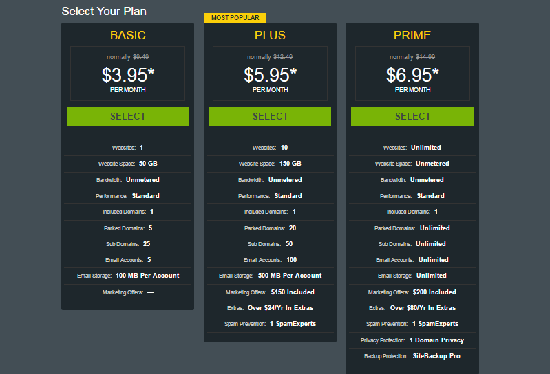 Hostmonster - Select Hosting Plan