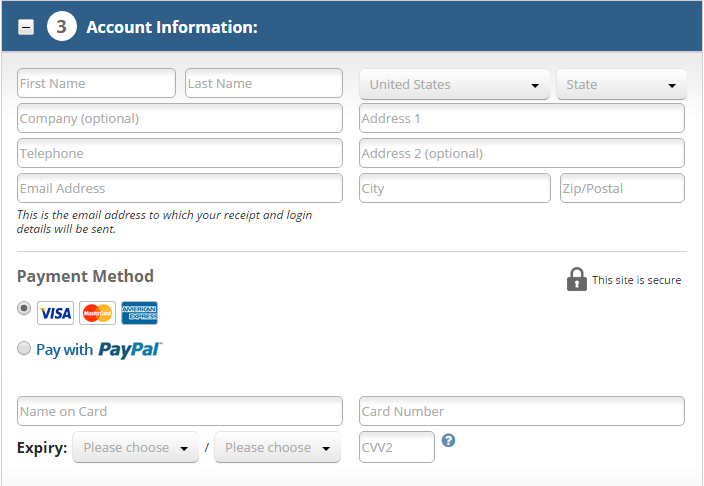 Hostpapa - Enter Account Information