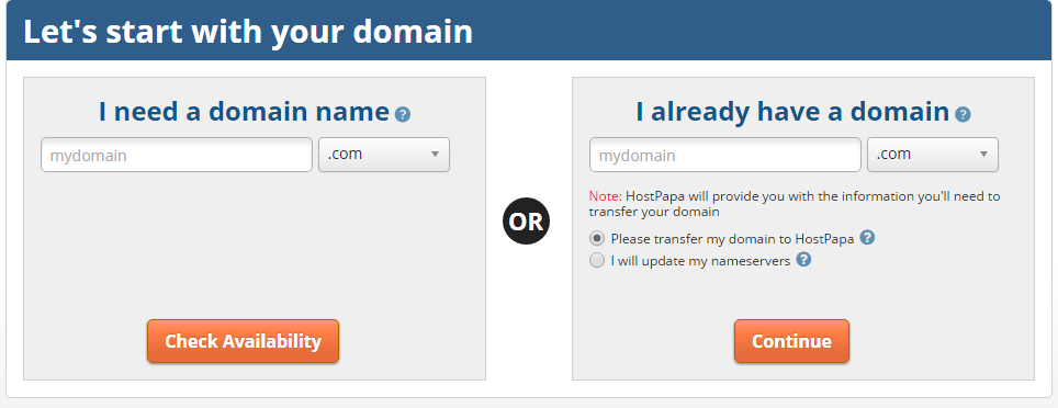 Hostpapa - Choose a Domain