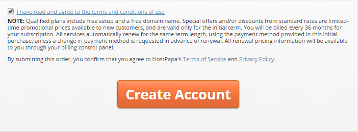 Hostpapa - Accept Terms