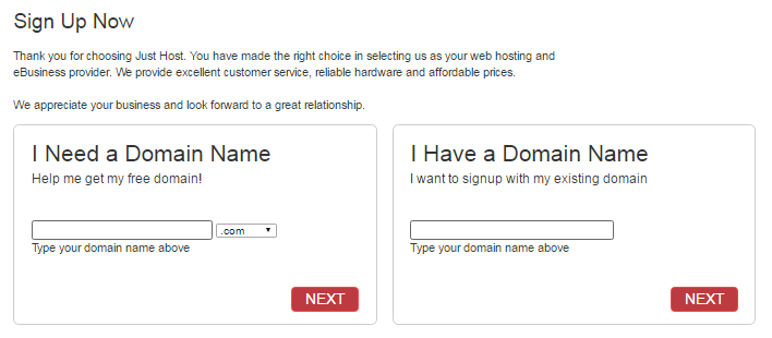 Justhost - Choose Domain