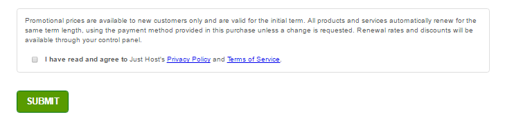 Justhost - Terms Agreement