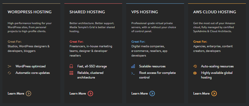 Media Temple - Select Type of Hosting